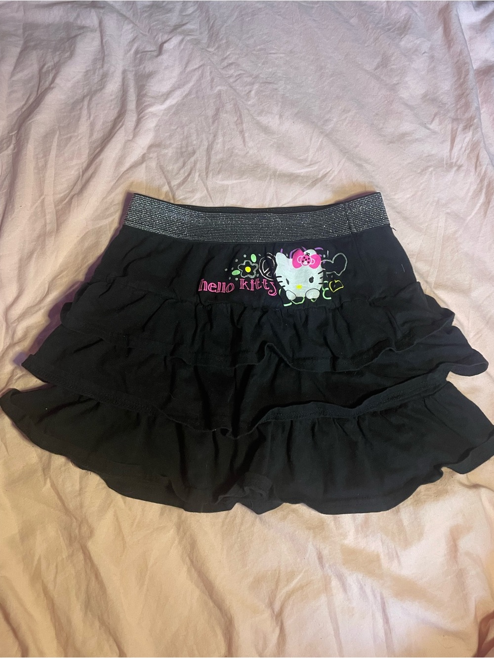 Hello Kitty Black Tiered Ruffle Mini Skirt with Sparkle Waistband